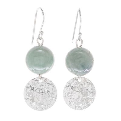 Alternate image for Hand Made Jade and Sterling Silver Dangle Earrings Shining Moon in Green