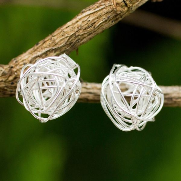 Alternate image for Handmade Abstract Sterling Silver Stud Earrings Free Line