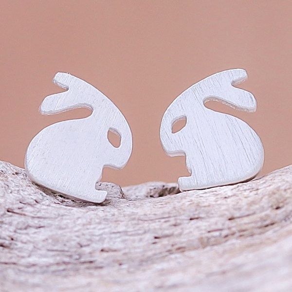 Alternate image for Sterling Silver Rabbit Stud Earrings from Thailand Cute Rabbits