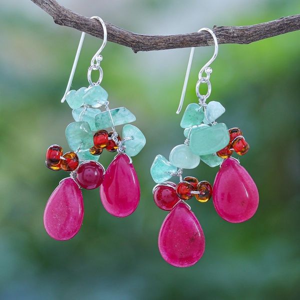 Alternate image for Handmade Quartz and Glass Bead Dangle Earrings Summer Festival