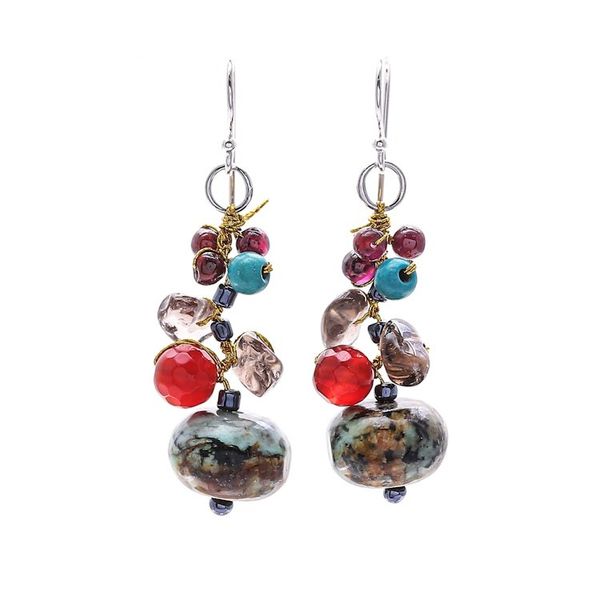 Alternate image for Jasper Multi-Gemstone Dangle Earrings from Thailand Exotic Cluster