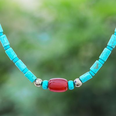 Alternate image for Carnelian and Reconstituted Turquoise Beaded Necklace Summer Morning