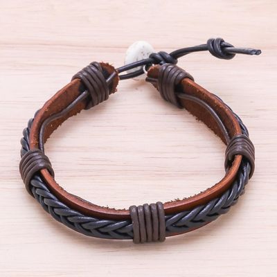 Alternate image for Braided Leather Wristband Bracelet in Black from Thailand Perfect Style in Black
