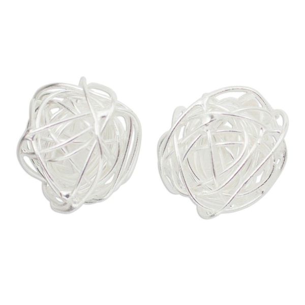 Alternate image for Handmade Abstract Sterling Silver Stud Earrings Free Line