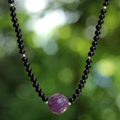 Alternate image for Unique Beaded Amethyst and Onyx Necklace Brilliant Amethyst