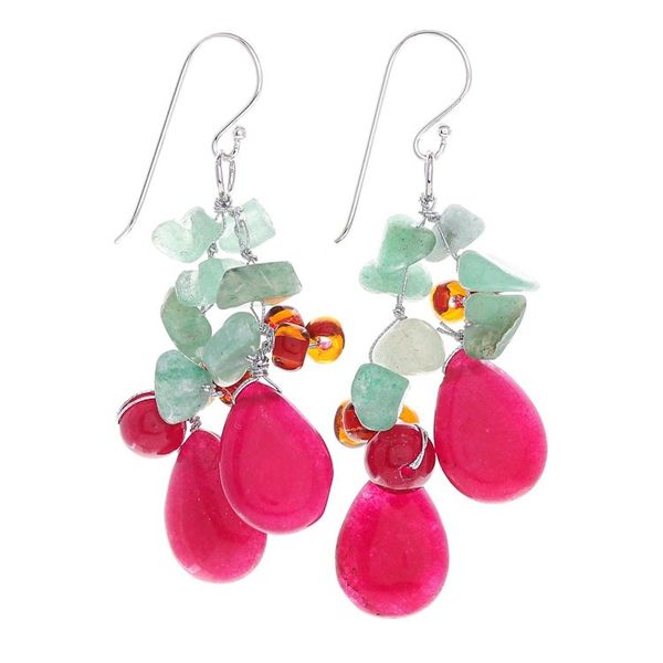 Alternate image for Handmade Quartz and Glass Bead Dangle Earrings Summer Festival