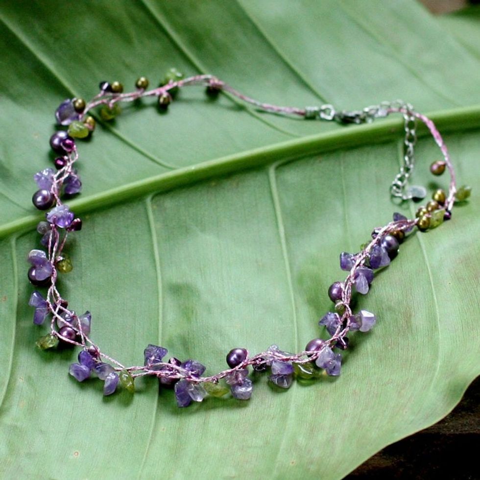 Amethyst and Peridot Necklace Handmade in Thailand 'Tropical Elite'