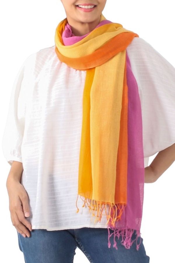 Alternate image for Handwoven Bright Striped Cotton Wrap Scarves Pair Sunrise Breeze