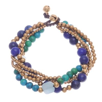 Alternate image for Handmade Beaded Bracelet with Lapis Lazuli and Serpentine Bohemian Melange