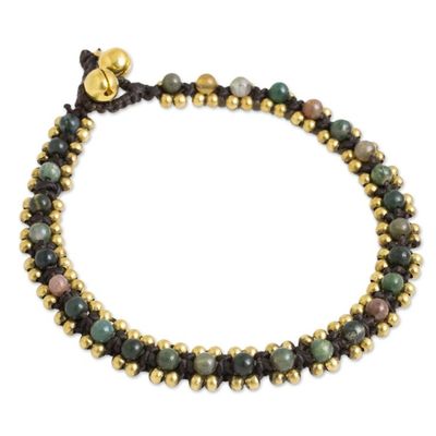 Alternate image for Thailand Crocheted Agate Anklet with Brass Beads and Bells Tinkling Bells