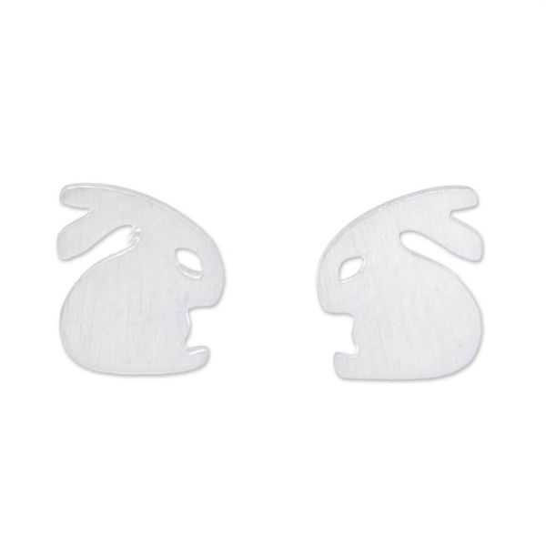 Alternate image for Sterling Silver Rabbit Stud Earrings from Thailand Cute Rabbits