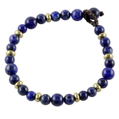 Alternate image for Lapis Lazuli and Brass Beaded Bracelet from Thailand Beautiful Thai in Blue
