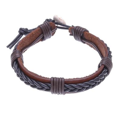 Alternate image for Braided Leather Wristband Bracelet in Black from Thailand Perfect Style in Black