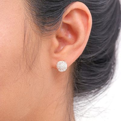 Alternate image for Handmade Abstract Sterling Silver Stud Earrings Free Line