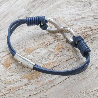 Alternate image for Blue Leather Unisex Pendant Bracelet Cool Infinity in Blue