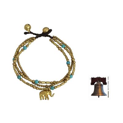 Alternate image for Brass Bracelet Turquoise-color Gems Beaded Jewelry Thai Elephant Charm