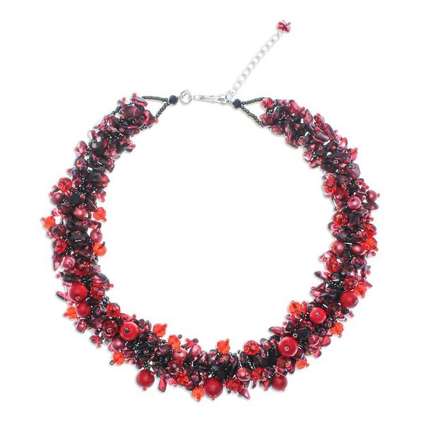 Alternate image for Handcrafted Multi-Gemstone Red Beaded Necklace Red Paradise