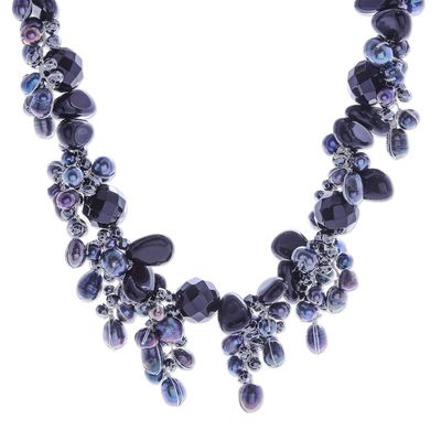 Alternate image for Handmade Agate and Cultured Pearl Beaded Necklace Wishing Pool