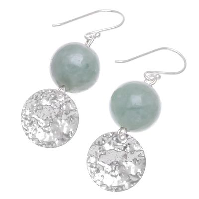 Alternate image for Hand Made Jade and Sterling Silver Dangle Earrings Shining Moon in Green