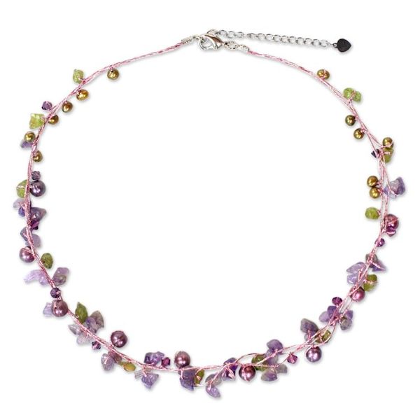 Alternate image for Amethyst and Peridot Necklace Handmade in Thailand Tropical Elite
