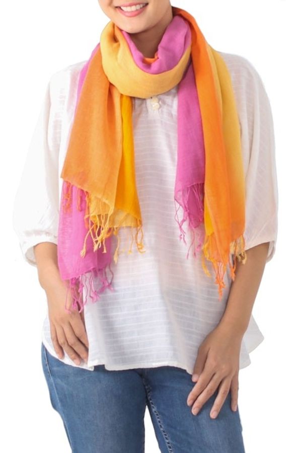 Alternate image for Handwoven Bright Striped Cotton Wrap Scarves Pair Sunrise Breeze