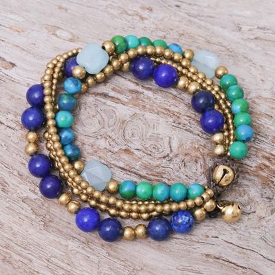 Alternate image for Handmade Beaded Bracelet with Lapis Lazuli and Serpentine Bohemian Melange