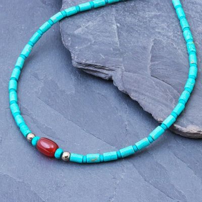 Alternate image for Carnelian and Reconstituted Turquoise Beaded Necklace Summer Morning