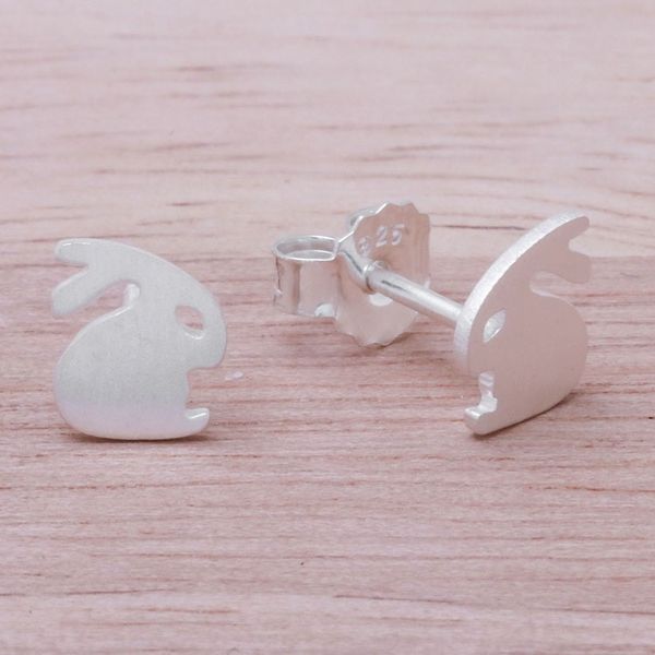 Alternate image for Sterling Silver Rabbit Stud Earrings from Thailand Cute Rabbits