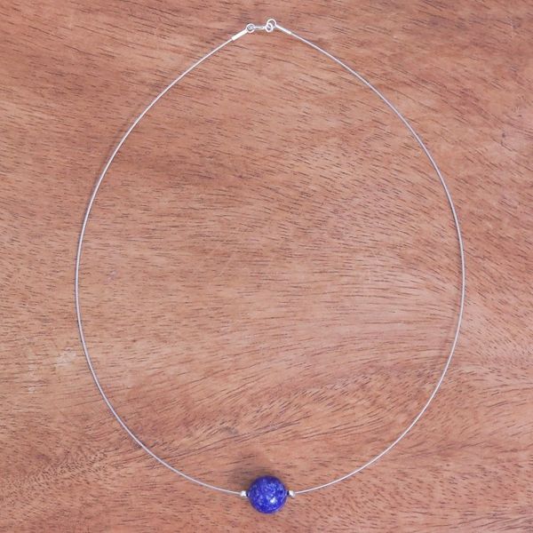 Alternate image for Lapis Lazuli Modern Pendant Necklace from Thailand Modern Mood