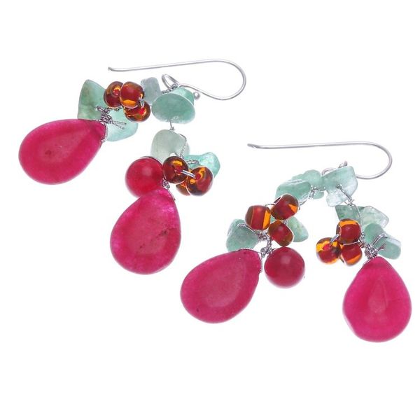 Alternate image for Handmade Quartz and Glass Bead Dangle Earrings Summer Festival