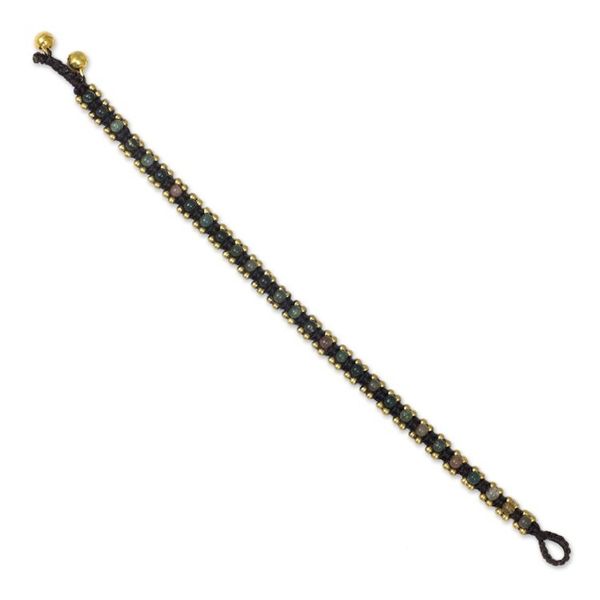 Alternate image for Thailand Crocheted Agate Anklet with Brass Beads and Bells Tinkling Bells