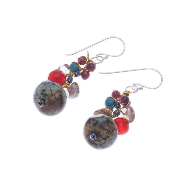 Alternate image for Jasper Multi-Gemstone Dangle Earrings from Thailand Exotic Cluster