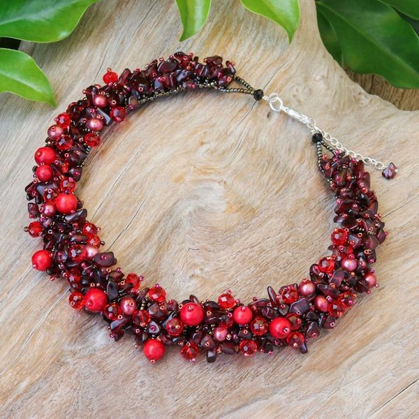 Alternate image for Handcrafted Multi-Gemstone Red Beaded Necklace Red Paradise