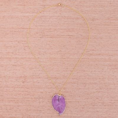 Alternate image for Gold Accented Natural Flower Pendant Necklace in Purple Bougainvillea Love in Purple