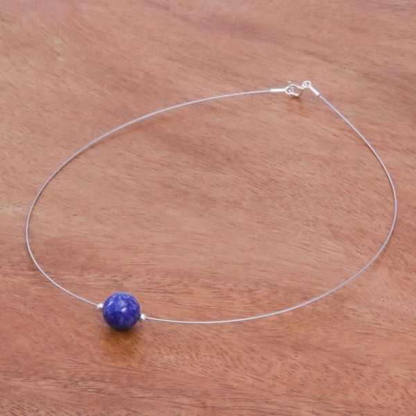 Alternate image for Lapis Lazuli Modern Pendant Necklace from Thailand Modern Mood