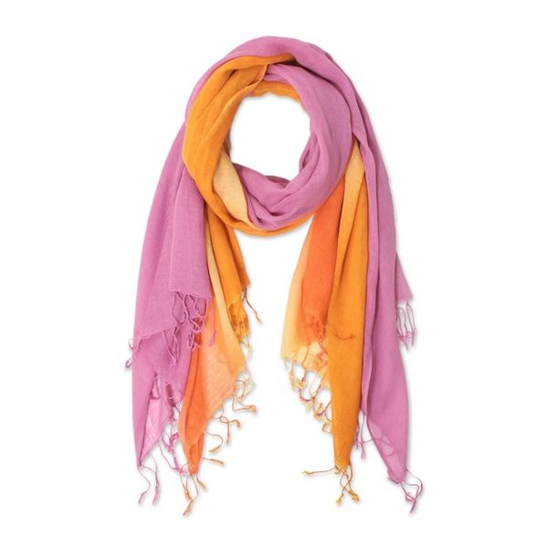 Alternate image for Handwoven Bright Striped Cotton Wrap Scarves Pair Sunrise Breeze