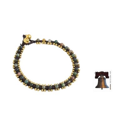 Alternate image for Thailand Crocheted Agate Anklet with Brass Beads and Bells Tinkling Bells