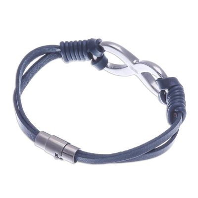 Alternate image for Blue Leather Unisex Pendant Bracelet Cool Infinity in Blue