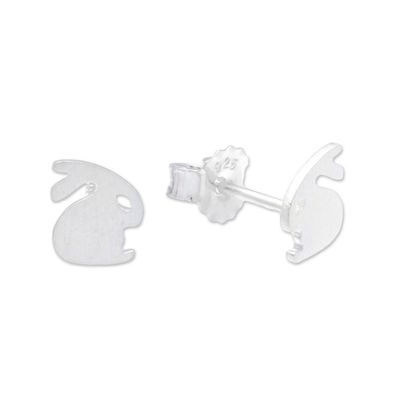 Alternate image for Sterling Silver Rabbit Stud Earrings from Thailand Cute Rabbits