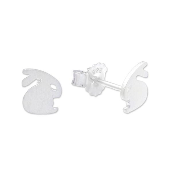 Alternate image for Sterling Silver Rabbit Stud Earrings from Thailand Cute Rabbits