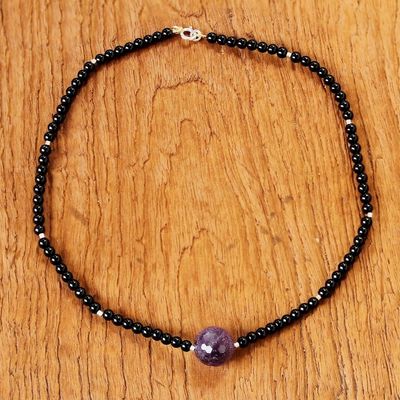 Alternate image for Unique Beaded Amethyst and Onyx Necklace Brilliant Amethyst