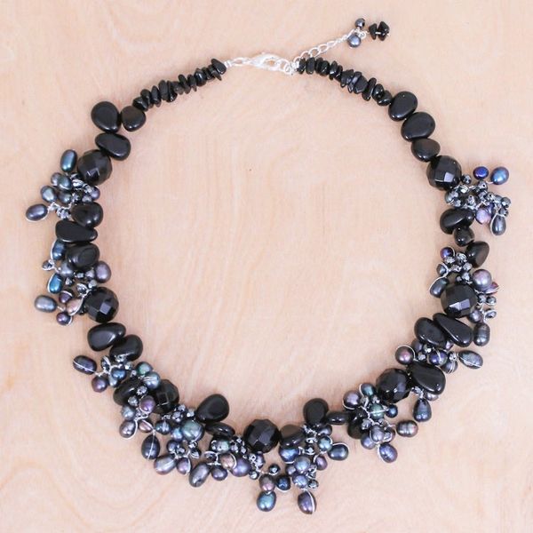 Alternate image for Handmade Agate and Cultured Pearl Beaded Necklace Wishing Pool