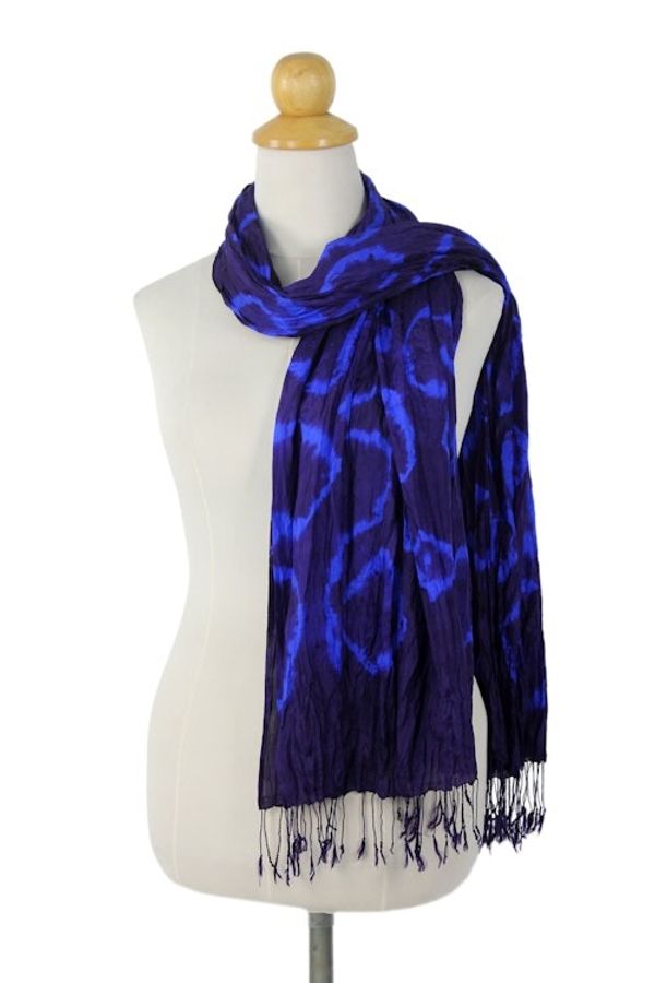 Alternate image for Blue Purple Tie-dye Silk Scarf Crafted by Hand in Thailand Indigo Dance