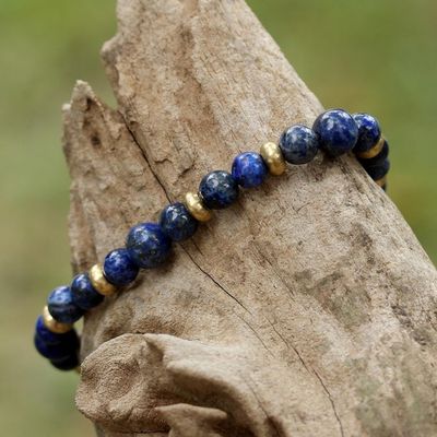 Alternate image for Lapis Lazuli and Brass Beaded Bracelet from Thailand Beautiful Thai in Blue