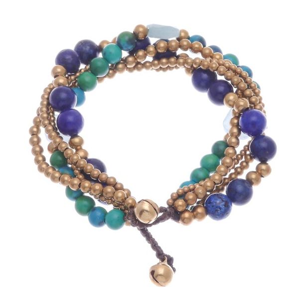 Alternate image for Handmade Beaded Bracelet with Lapis Lazuli and Serpentine Bohemian Melange