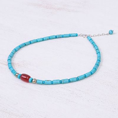 Alternate image for Carnelian and Reconstituted Turquoise Beaded Necklace Summer Morning