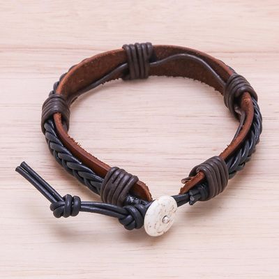 Alternate image for Braided Leather Wristband Bracelet in Black from Thailand Perfect Style in Black