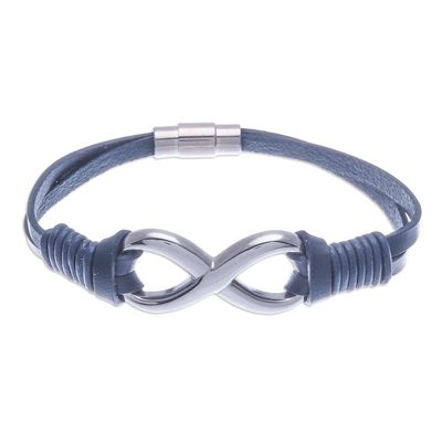 Alternate image for Blue Leather Unisex Pendant Bracelet Cool Infinity in Blue