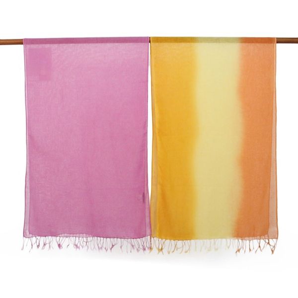 Alternate image for Handwoven Bright Striped Cotton Wrap Scarves Pair Sunrise Breeze