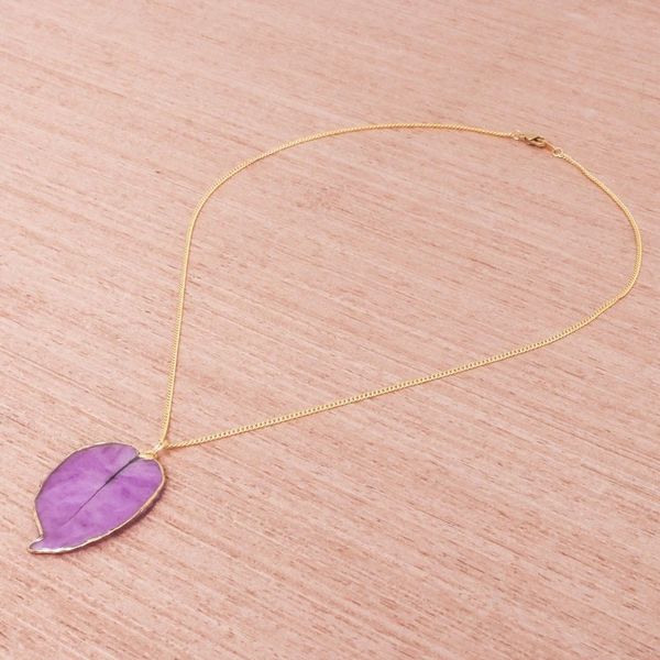 Alternate image for Gold Accented Natural Flower Pendant Necklace in Purple Bougainvillea Love in Purple